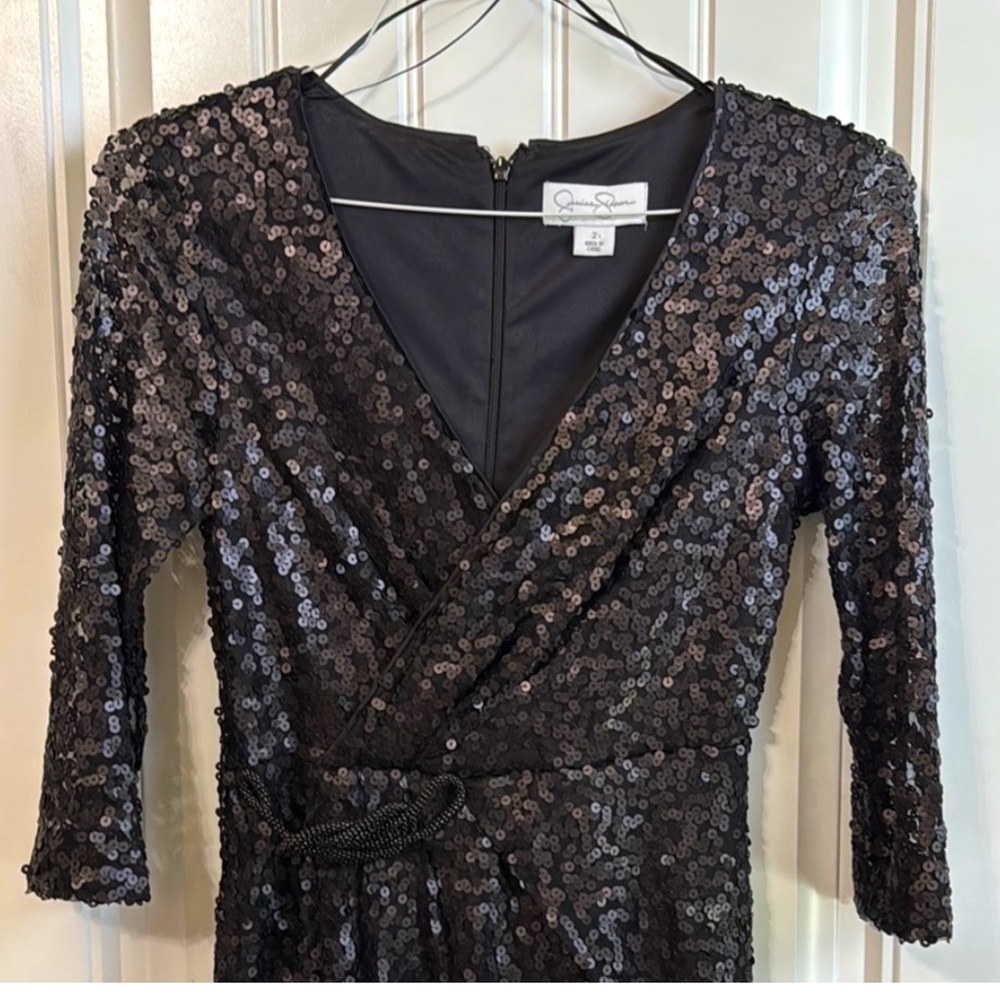 Jessica Simpson Black Sequin tulip hem Gown
